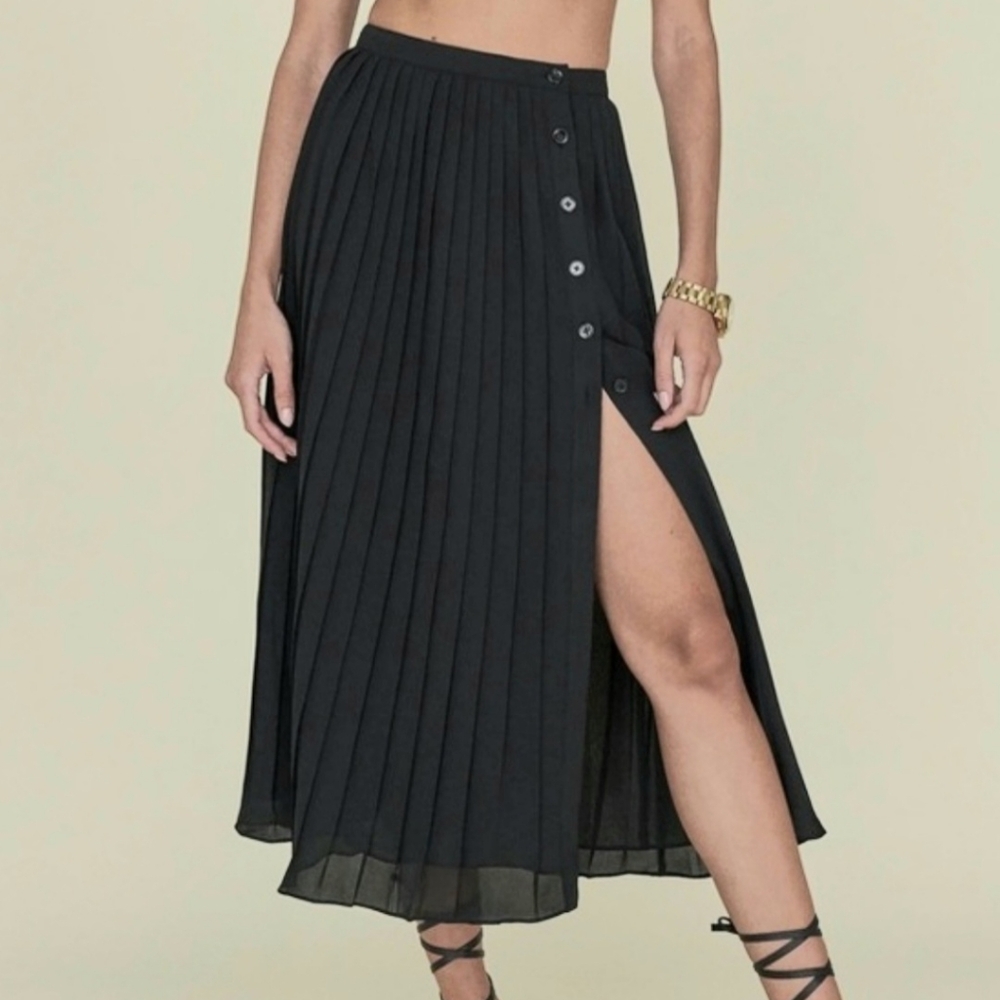 Reformation Verona Pleated Midi Skirt Size Medium Black